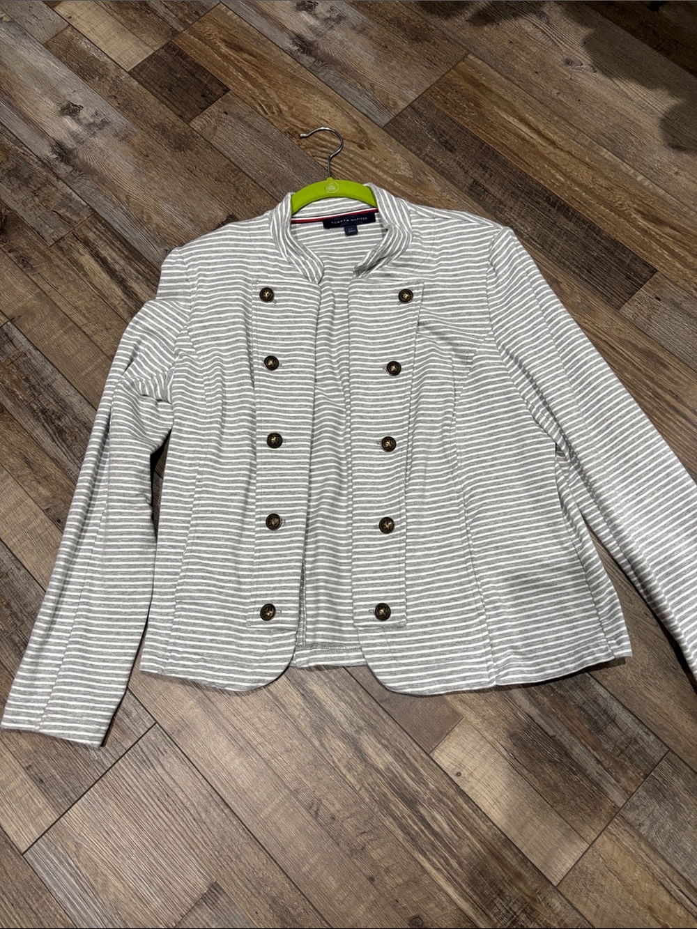 Tommy Hilfiger Striped Military-Style Blazer in White & Gray